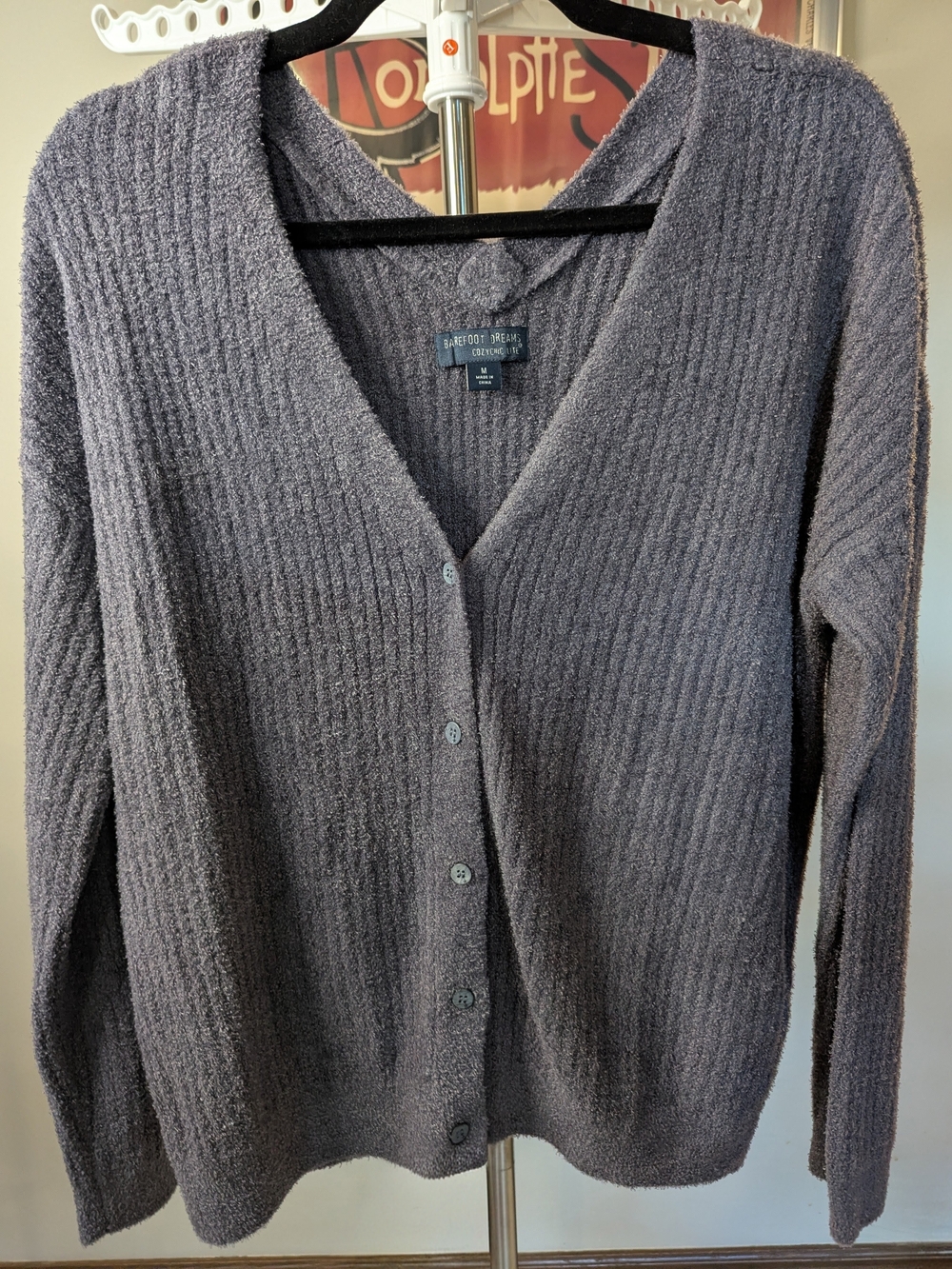$25 Barefoot Dreams Size M - CozyChic Lite V-Neck Ribbed Cardigan EUC Purple